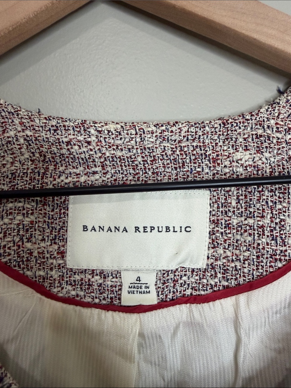 Banana Republic Burgundy and Navy tweed zip-front jacket 4 - Picture 3 of 10